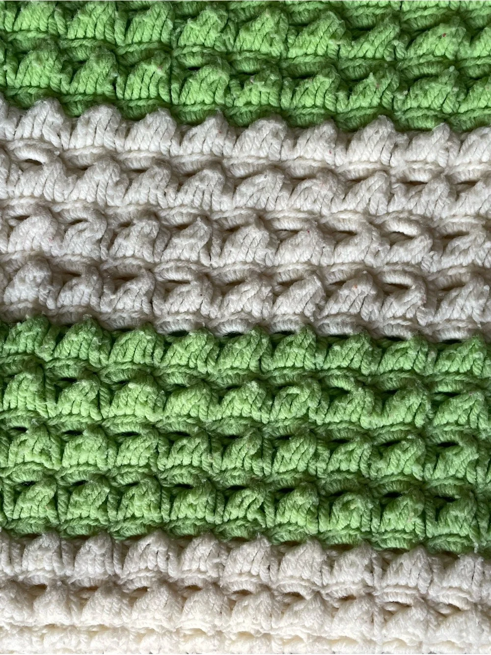 56”-long, 37”-wide Green, White Crocheted Blanket Made of Acrylic Yarn